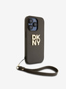 DKNY PU pelle Stack Logo cinturino da polso copertura posteriore per iPhone 14 Pro Brown DKNY