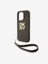 DKNY PU pelle Stack Logo cinturino da polso copertura posteriore per iPhone 14 Pro Brown DKNY