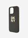 DKNY PU pelle Stack Logo cinturino da polso copertura posteriore per iPhone 15 Pro Brown DKNY
