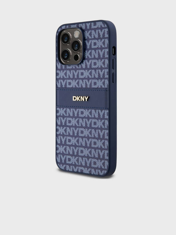DKNY Cover posteriore con motivo a righe tonali in pelle PU per iPhone 14 Pro Blue DKNY