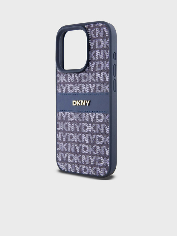 DKNY Cover posteriore con motivo a righe tonali in pelle PU per iPhone 14 Pro Blue DKNY