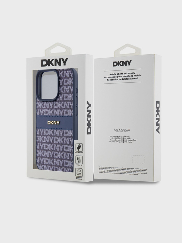 DKNY Cover posteriore con motivo a righe tonali in pelle PU per iPhone 14 Pro Blue DKNY