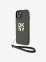 DKNY PU pelle Stack Logo cinturino da polso copertura posteriore per iPhone 13 Brown DKNY