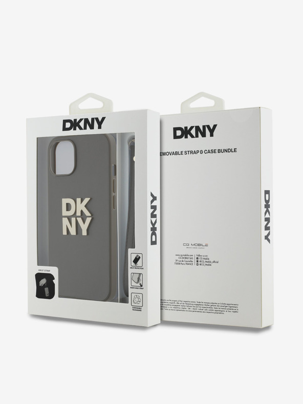 DKNY PU pelle Stack Logo cinturino da polso copertura posteriore per iPhone 13 Brown DKNY