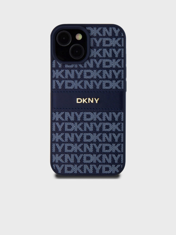 DKNY Cover posteriore con motivo a righe tonali in pelle PU per iPhone 15 blu DKNY