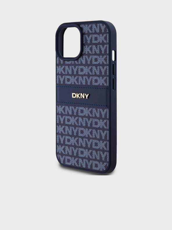 DKNY Cover posteriore con motivo a righe tonali in pelle PU per iPhone 15 blu DKNY