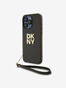 DKNY PU Leather Stack Logo Custodia posteriore con cinturino da polso per iPhone 14 Pro Max Brown DKNY