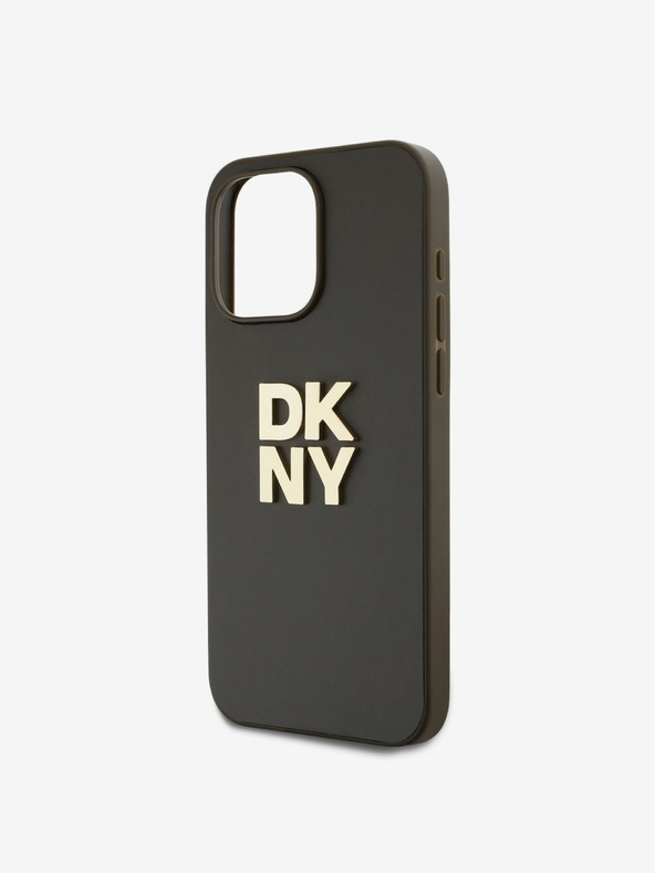 DKNY PU Leather Stack Logo Custodia posteriore con cinturino da polso per iPhone 14 Pro Max Brown DKNY
