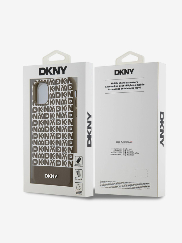 DKNY Cover posteriore MagSafe in pelle PU con motivo a righe sul fondo per iPhone 11 marrone DKNY