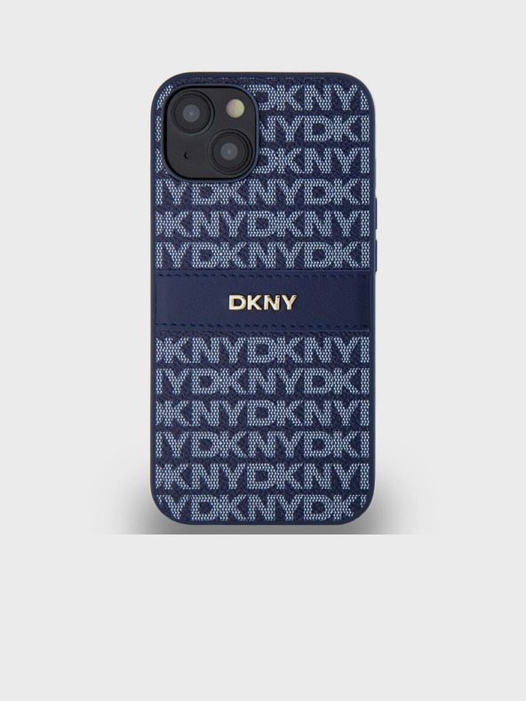 DKNY Cover posteriore con motivo a righe tonali in pelle PU per iPhone 14 blu DKNY