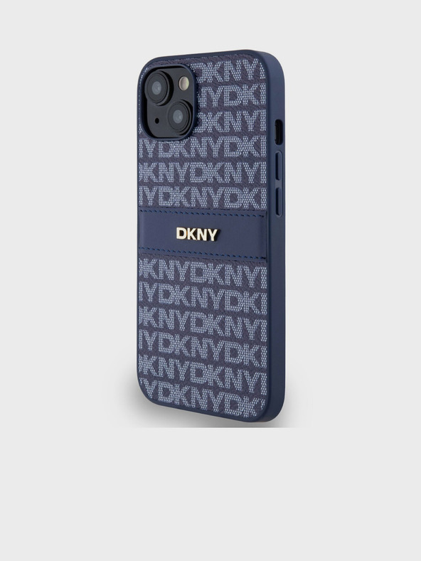DKNY Cover posteriore con motivo a righe tonali in pelle PU per iPhone 14 blu DKNY