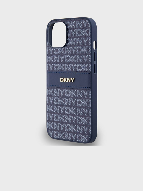 DKNY Cover posteriore con motivo a righe tonali in pelle PU per iPhone 14 blu DKNY