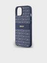 DKNY Cover posteriore con motivo a righe tonali in pelle PU per iPhone 14 blu DKNY