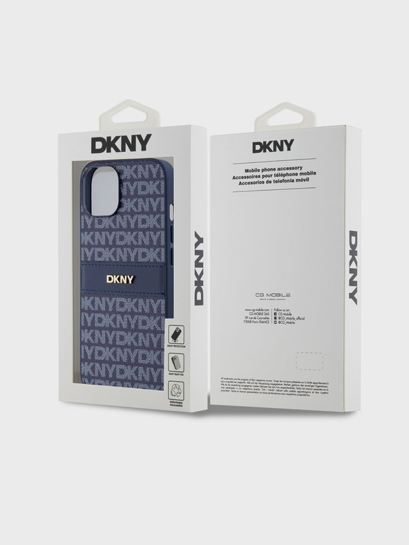 DKNY Cover posteriore con motivo a righe tonali in pelle PU per iPhone 14 blu DKNY