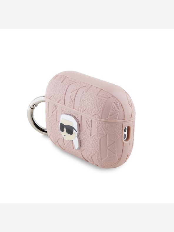 Karl Lagerfeld Custodia con testa Karl Lagerfeld in PU in rilievo per AirPods Pro 2 rosa
