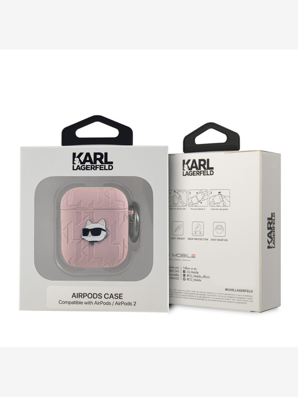 Karl Lagerfeld Custodia con teste Choupette in PU in rilievo per AirPods 1/2 rosa Karl Lagerfeld