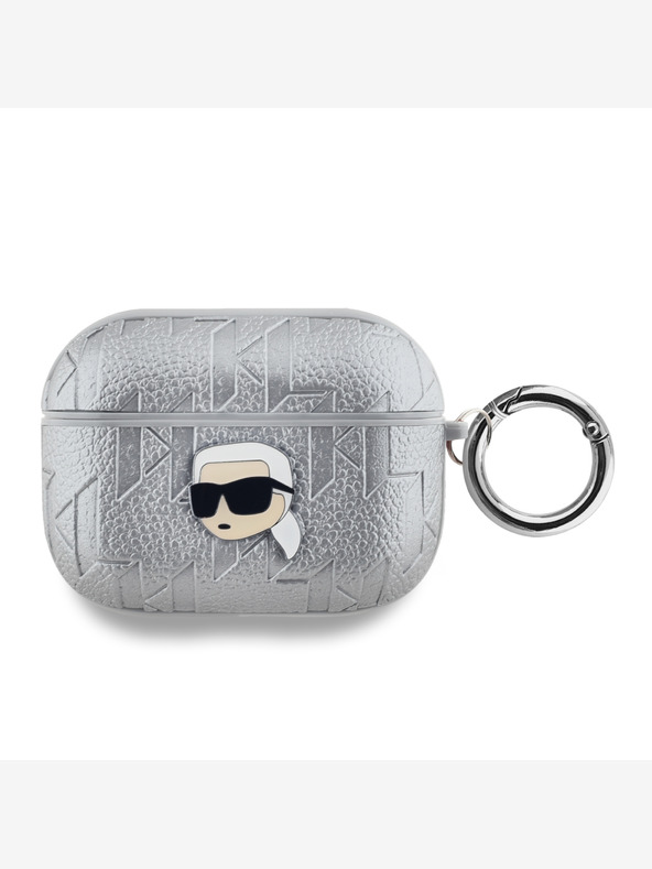 Karl Lagerfeld Custodia Karl Lagerfeld con testa Karl in PU in rilievo per AirPods Pro argento