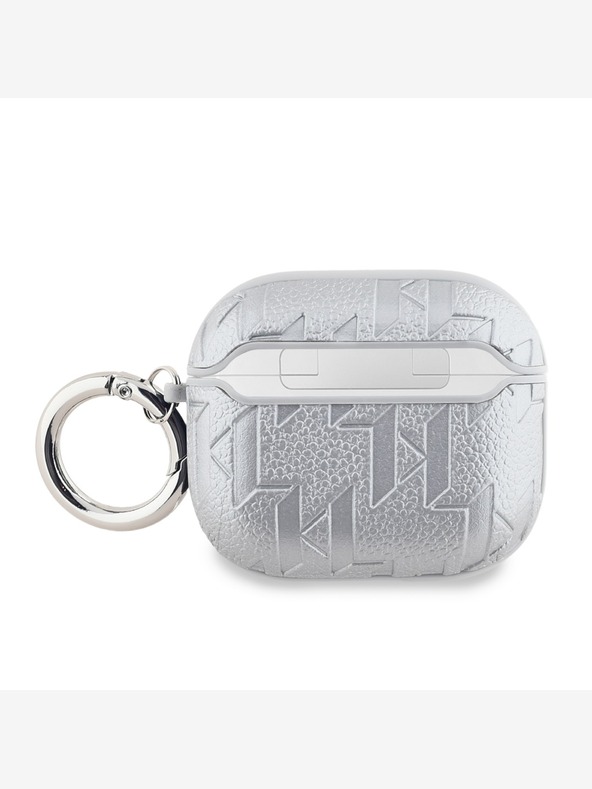 Karl Lagerfeld Custodia con testa di Karl e Choupette in PU in rilievo per AirPods 3 Argento Karl Lagerfeld