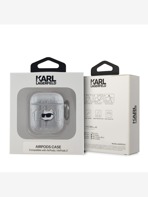 Karl Lagerfeld Karl Lagerfeld Custodia con testa Choupette in PU in rilievo per AirPods 1/2 Argento