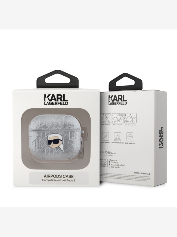 Karl Lagerfeld Custodia in PU con testa di Karl in rilievo per AirPods 3 Argento Karl Lagerfeld
