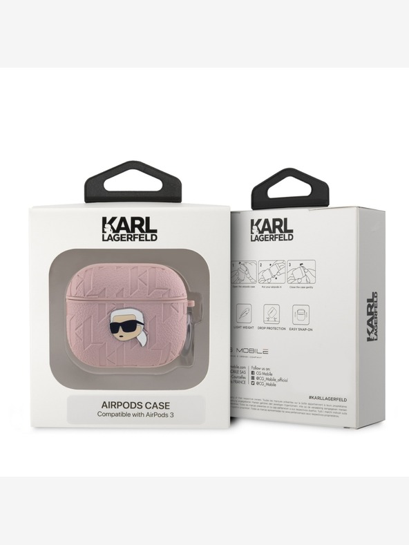 Karl Lagerfeld Custodia con testa di Karl in PU in rilievo per AirPods 3 Rosa Karl Lagerfeld