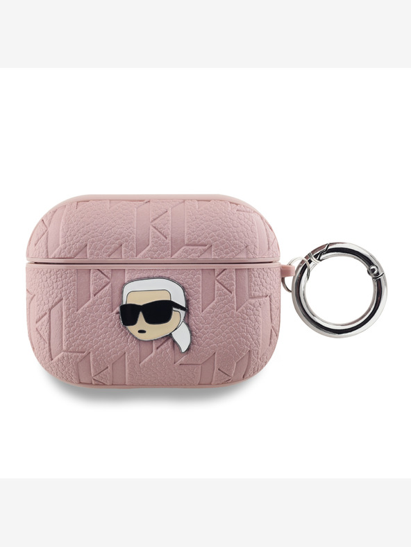 Karl Lagerfeld Custodia Karl Lagerfeld con testa Karl in PU in rilievo per AirPods Pro rosa