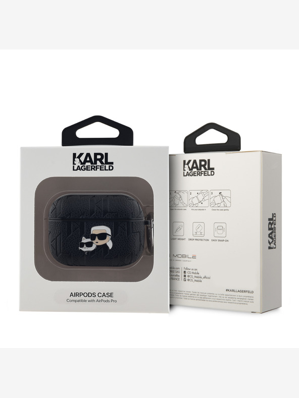 Karl Lagerfeld Custodia con teste di Karl e Choupette in PU in rilievo per AirPods Pro nero Karl Lagerfeld