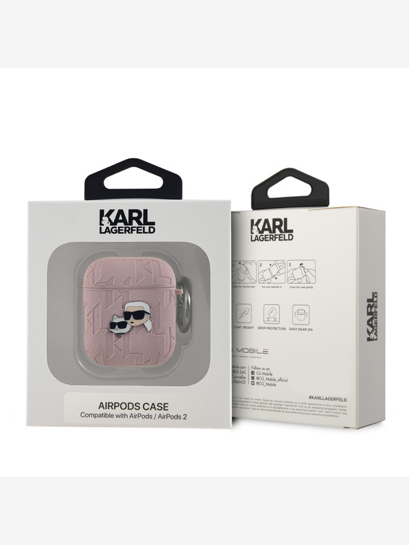 Karl Lagerfeld Karl Lagerfeld Custodia con teste di Karl e Choupette in PU in rilievo per AirPods 1/2 Rosa