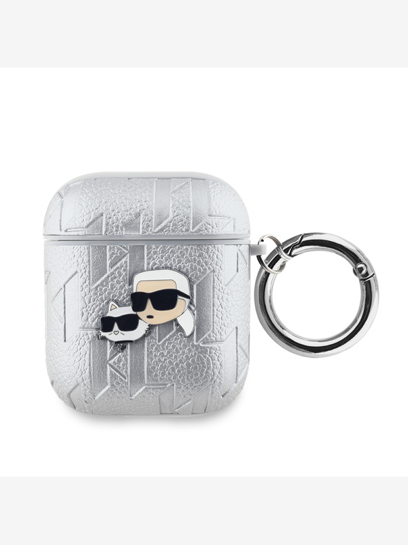 Karl Lagerfeld Custodia in PU con teste di Karl e Choupette in rilievo per AirPods 1/2 Silver Karl Lagerfeld