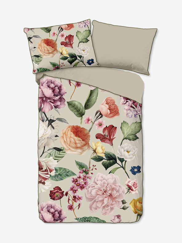 Descanso Biancheria da letto reversibile Descanso Fiori a fantasia beige 140 x 200 cm