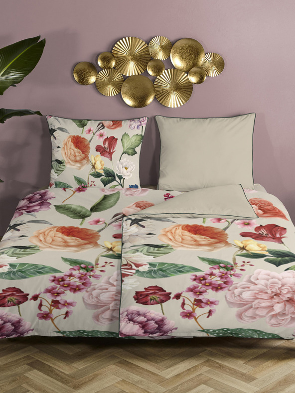 Descanso Biancheria da letto reversibile Descanso Fiori a fantasia beige 140 x 200 cm