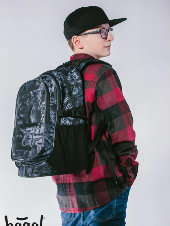 BAAGL  Set scuola grigio - zaino, astuccio, borsa Baagl Core Technic