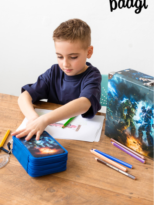 BAAGL  Astuccio scuola blu a 3 livelli Baagl Robots