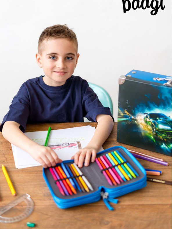 BAAGL  Astuccio blu a tre livelli Baagl Auto da corsa