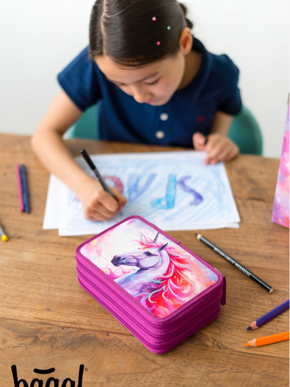BAAGL  Astuccio per la scuola viola a tre livelli Baagl Unicorn Kingdom