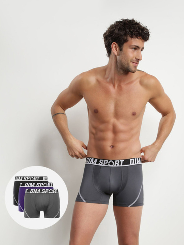DIM Set di tre boxer sportivi in grigio, blu e nero DIM SPORT MICROFIBRA BOXER 3x