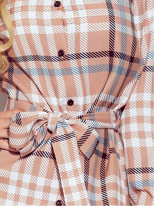 numoco Abito a camicia con bottoni - beige e bianco a quadri Numoco