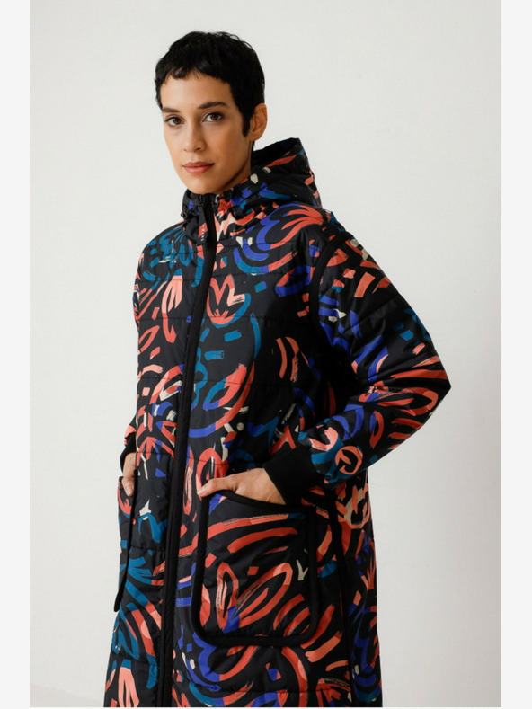 SKFK Cappotto invernale da donna blu e arancione a fantasia SKFK