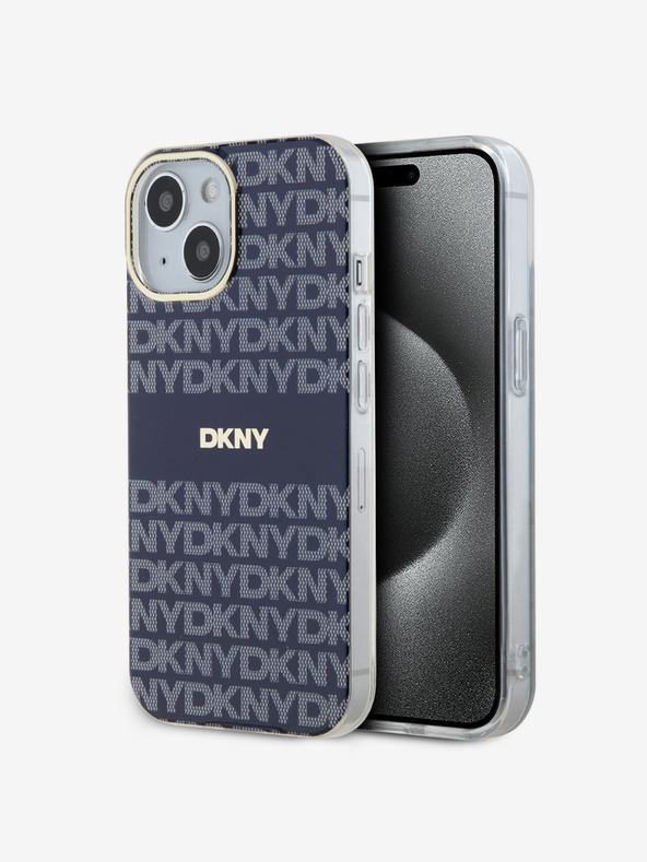 DKNY PC/TPU Ripetizione del modello Tonal Stripe Magsafe Back Cover per iPhone 15 Blue DKNY