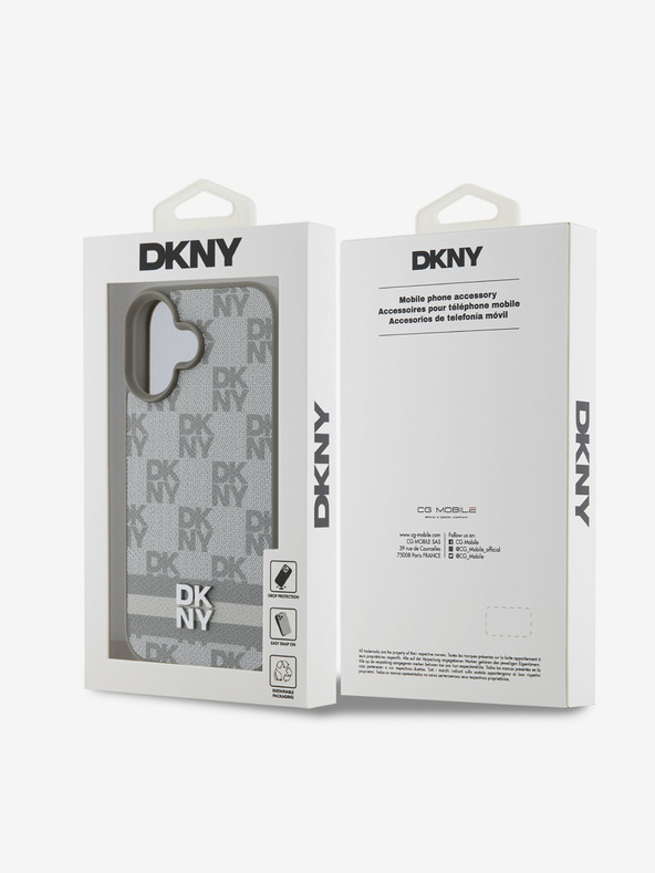 DKNY Cover posteriore con motivo a scacchi e strisce in pelle PU DKNY per iPhone 16 Beige