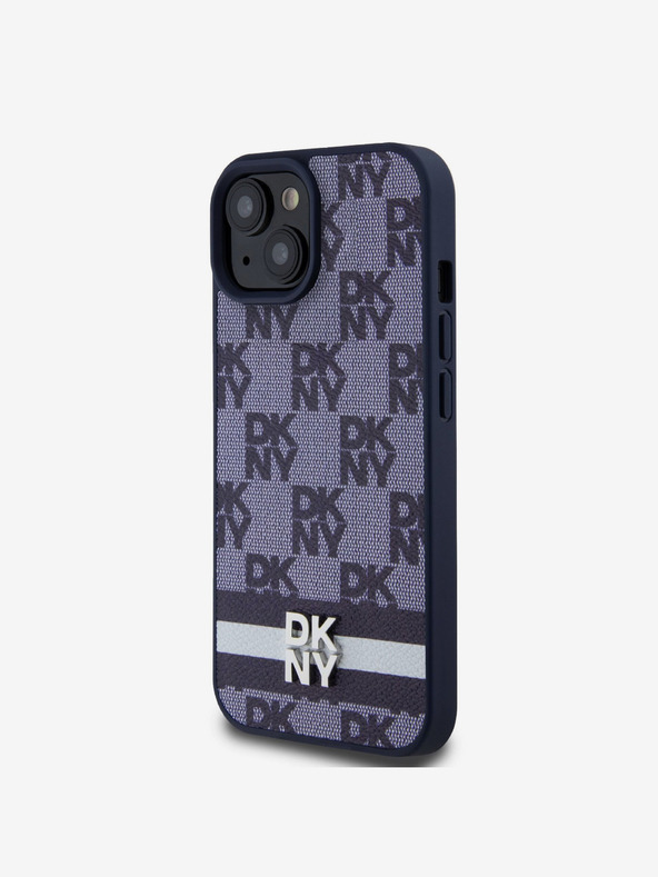 DKNY DKNY Cover posteriore in pelle PU con motivo a scacchi e strisce per iPhone 15 Blue