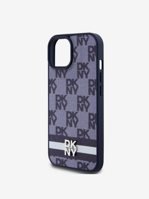 DKNY DKNY Cover posteriore in pelle PU con motivo a scacchi e strisce per iPhone 15 Blue