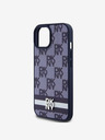 DKNY DKNY Cover posteriore in pelle PU con motivo a scacchi e strisce per iPhone 15 Blue