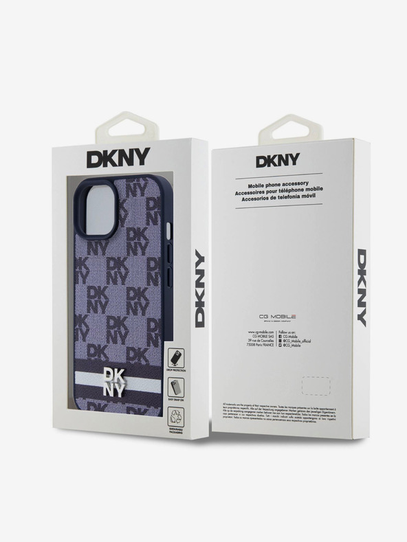 DKNY DKNY Cover posteriore in pelle PU con motivo a scacchi e strisce per iPhone 15 Blue