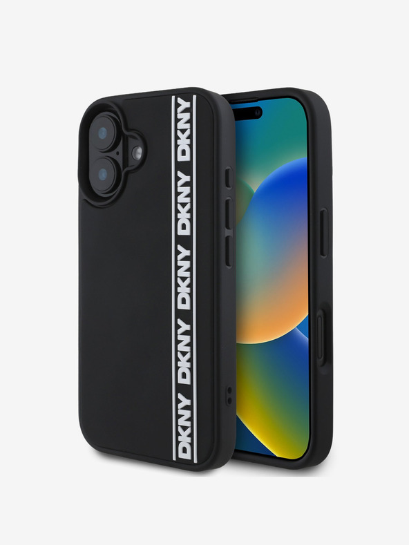 DKNY DKNY Cover posteriore in gomma 3D con logo a righe ripetute per iPhone 16 nero
