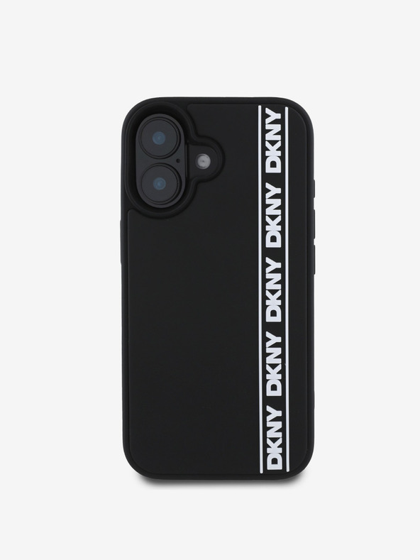 DKNY DKNY Cover posteriore in gomma 3D con logo a righe ripetute per iPhone 16 nero