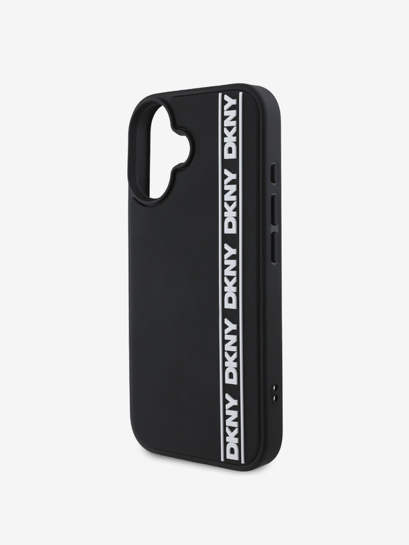 DKNY DKNY Cover posteriore in gomma 3D con logo a righe ripetute per iPhone 16 nero