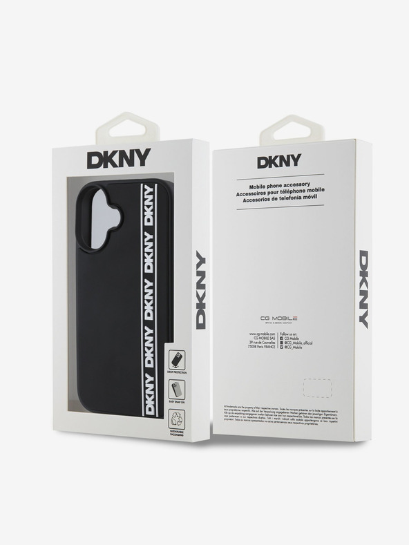 DKNY DKNY Cover posteriore in gomma 3D con logo a righe ripetute per iPhone 16 nero