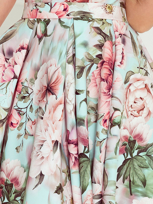 numoco Abito con schiena allungata, scollatura e cintura - rosa a fiori Numoco MAYA