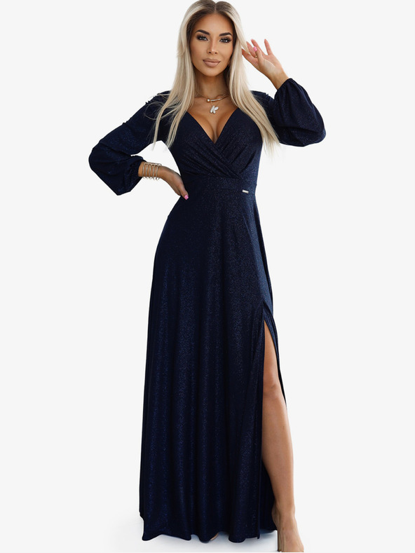 numoco Abito lungo lucido con maniche lunghe - blu scuro Numoco NELA